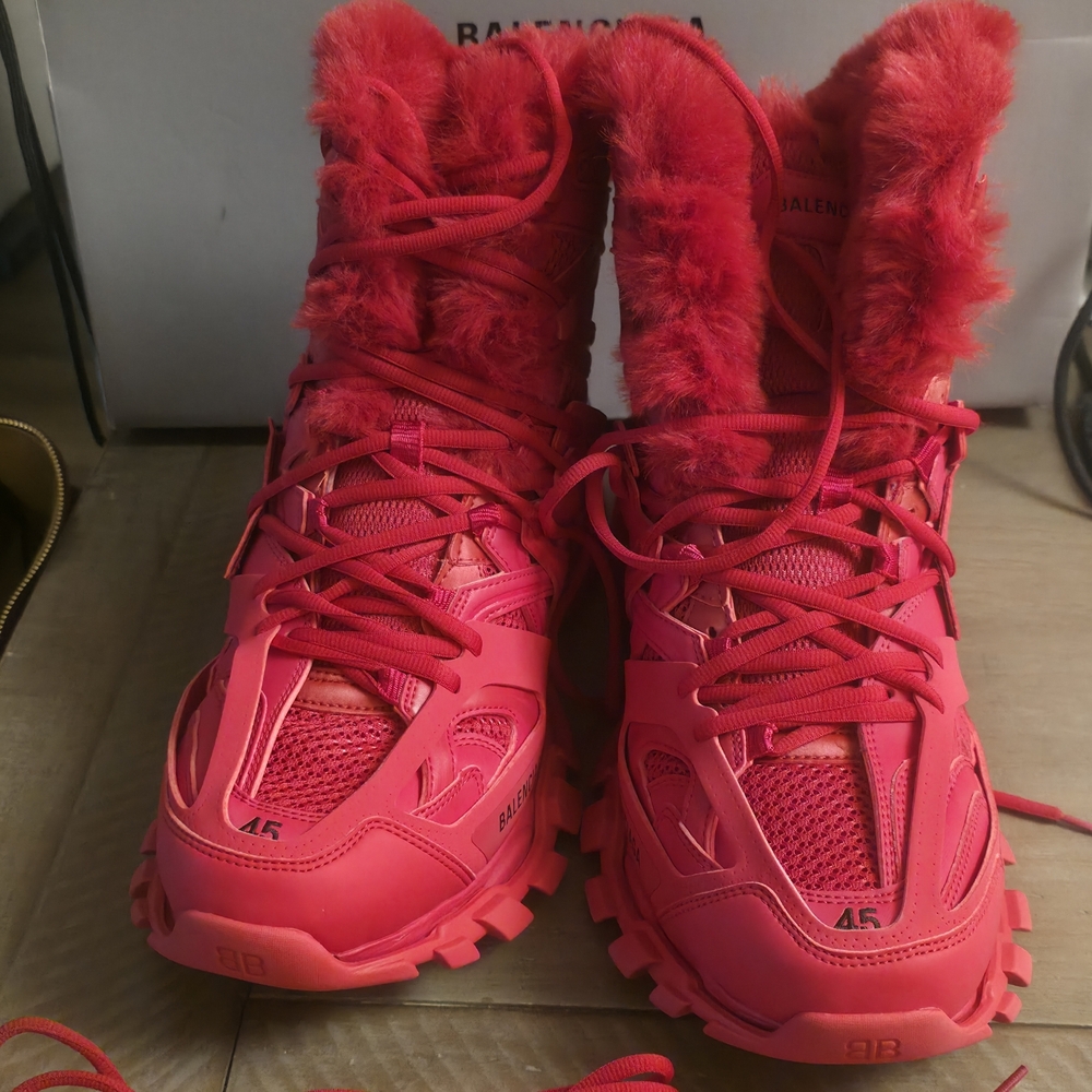 Balenciaga Red Fur-Trimmed Sneakers